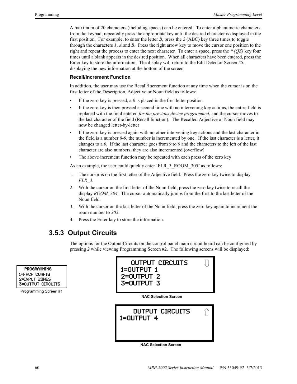 3 output circuits, Output circuits | Fire-Lite MRP-2002C Agent Release Control Panel User Manual | Page 60 / 176