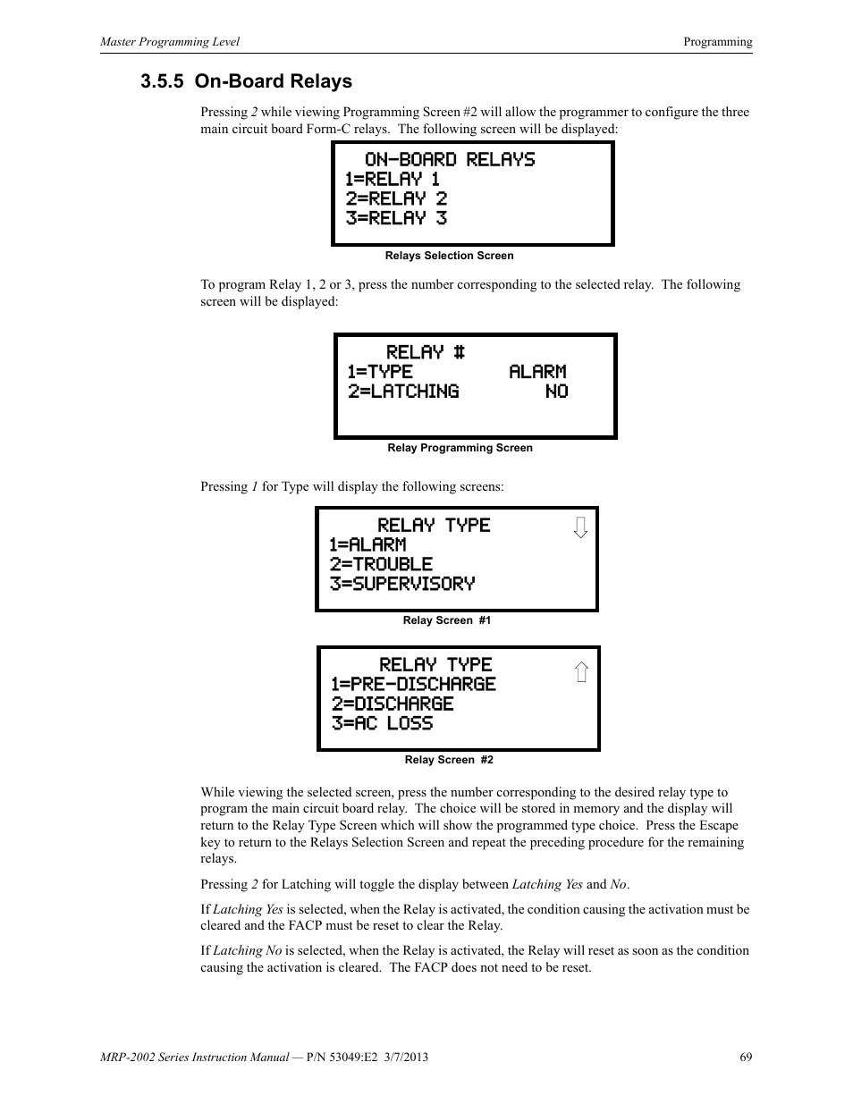 5 on-board relays, On-board relays | Fire-Lite MRP-2002C Agent Release Control Panel User Manual | Page 69 / 176
