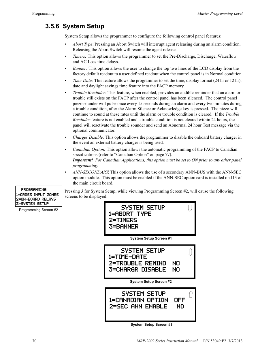 6 system setup, System setup | Fire-Lite MRP-2002C Agent Release Control Panel User Manual | Page 70 / 176