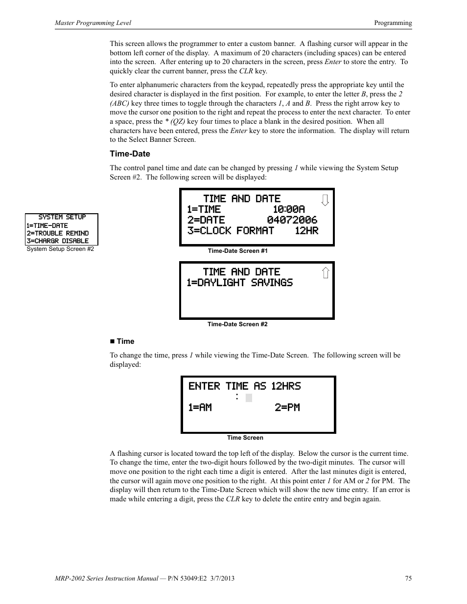 Time-date | Fire-Lite MRP-2002C Agent Release Control Panel User Manual | Page 75 / 176