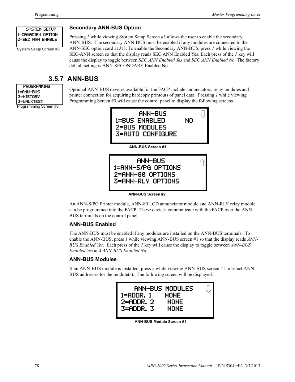 Secondary ann-bus option, 7 ann-bus, Ann-bus enabled | Ann-bus modules, Ann-bus, Ann-bus enabled ann-bus modules | Fire-Lite MRP-2002C Agent Release Control Panel User Manual | Page 78 / 176