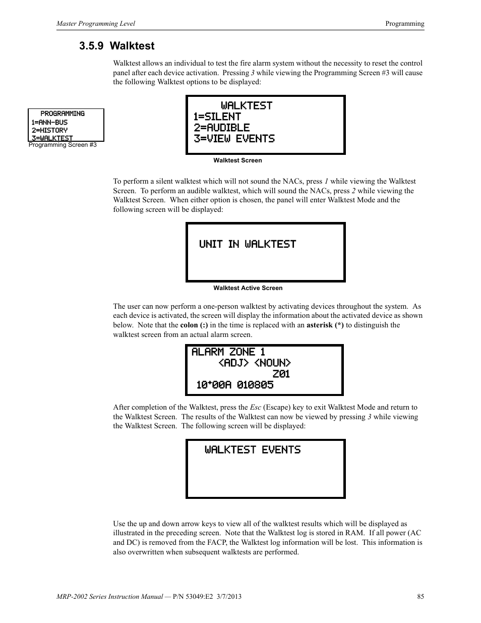 9 walktest, Walktest | Fire-Lite MRP-2002C Agent Release Control Panel User Manual | Page 85 / 176