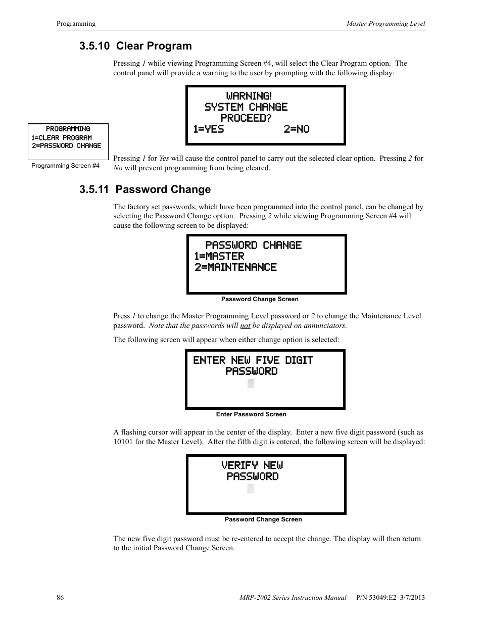 10 clear program, 11 password change, Clear program 3.5.11: password change | Fire-Lite MRP-2002C Agent Release Control Panel User Manual | Page 86 / 176