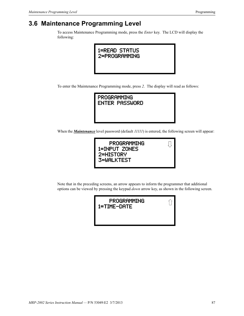 6 maintenance programming level, Maintenance programming level | Fire-Lite MRP-2002C Agent Release Control Panel User Manual | Page 87 / 176