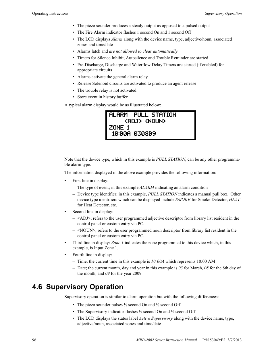 6 supervisory operation, Supervisory operation | Fire-Lite MRP-2002C Agent Release Control Panel User Manual | Page 96 / 176