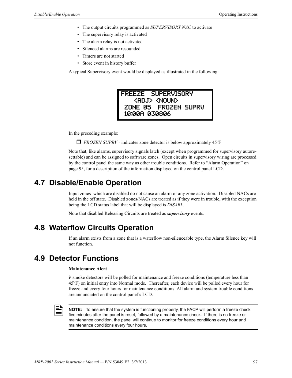 7 disable/enable operation, 8 waterflow circuits operation, 9 detector functions | Fire-Lite MRP-2002C Agent Release Control Panel User Manual | Page 97 / 176