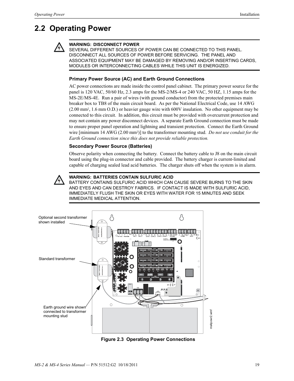 2 operating power, Operating power | Fire-Lite MS-4E Fire Alarm Control Panel User Manual | Page 19 / 56