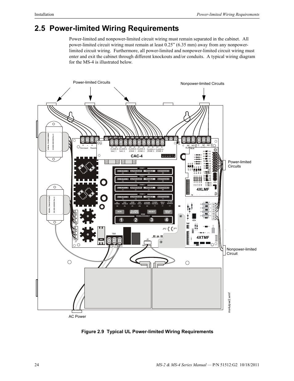 5 power-limited wiring requirements, Power-limited wiring requirements | Fire-Lite MS-4E Fire Alarm Control Panel User Manual | Page 24 / 56