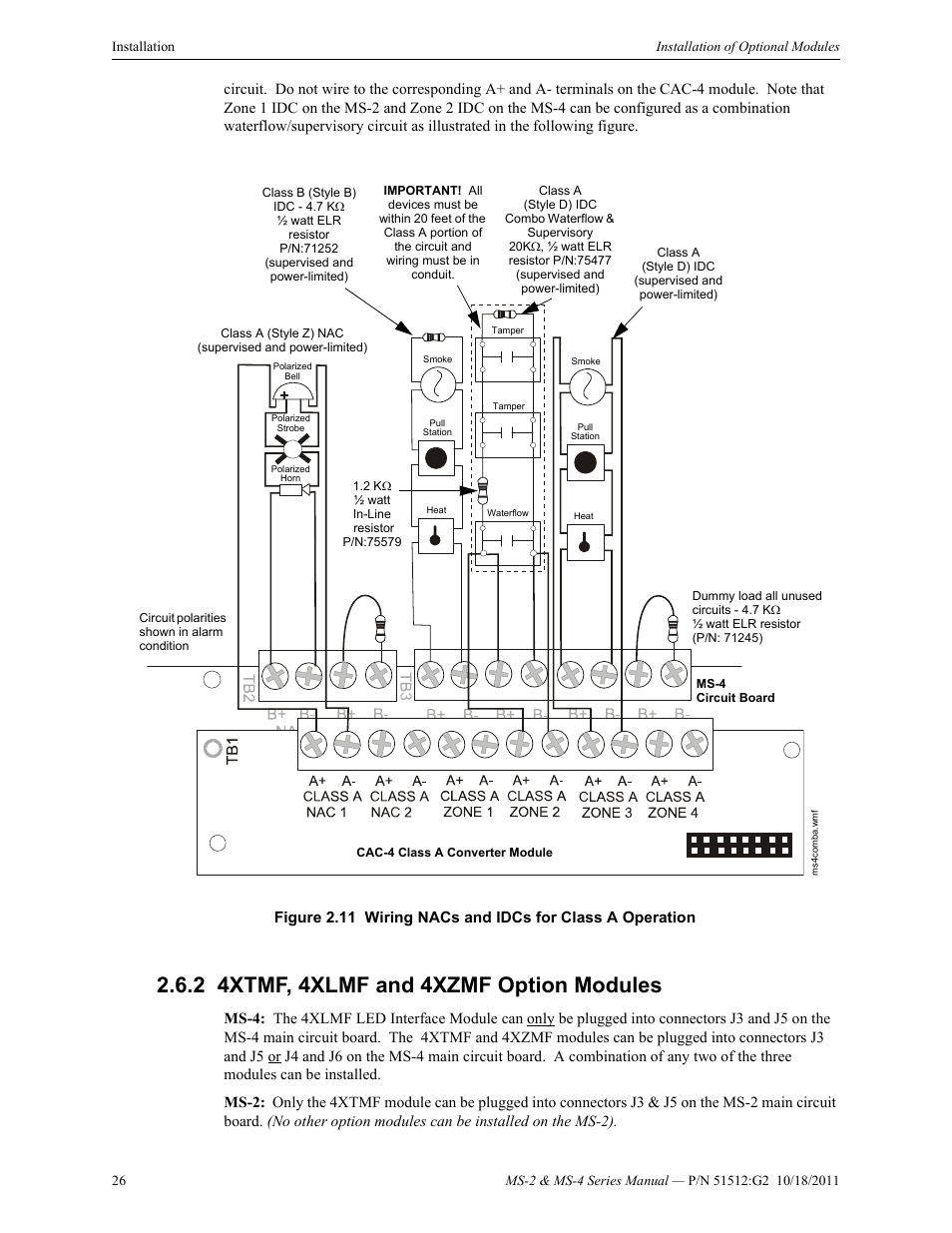 2 4xtmf, 4xlmf and 4xzmf option modules, 4xtmf, 4xlmf and 4xzmf option modules | Fire-Lite MS-4E Fire Alarm Control Panel User Manual | Page 26 / 56