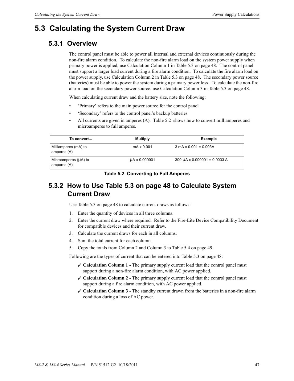 3 calculating the system current draw, 1 overview, Calculating the system current draw | Fire-Lite MS-4E Fire Alarm Control Panel User Manual | Page 47 / 56