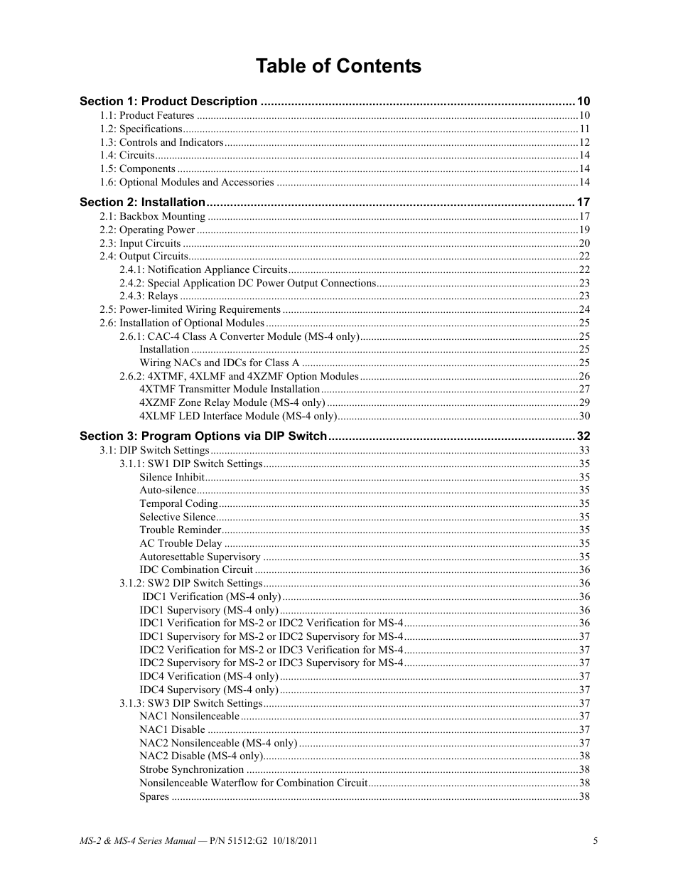 Fire-Lite MS-4E Fire Alarm Control Panel User Manual | Page 5 / 56