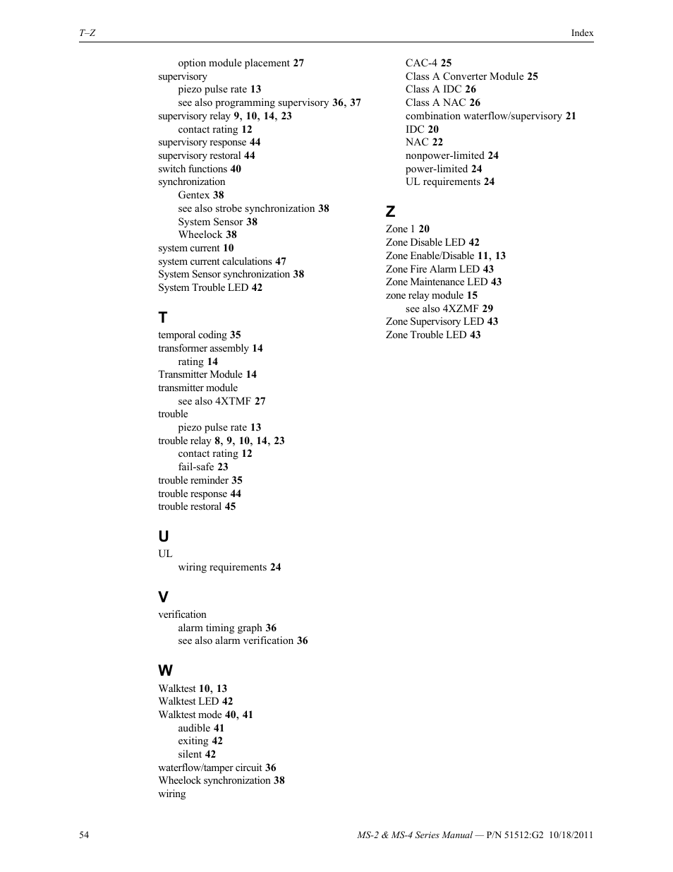 Fire-Lite MS-4E Fire Alarm Control Panel User Manual | Page 54 / 56