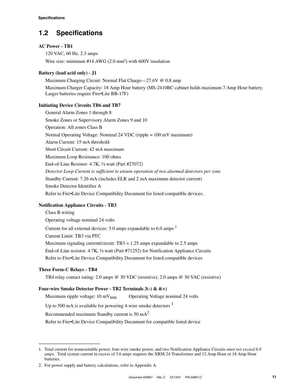 2 specifications | Fire-Lite MS-2410BC Conventional Control Panel User Manual | Page 11 / 64