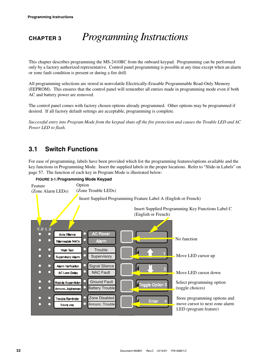 Programming instructions, 1 switch functions | Fire-Lite MS-2410BC Conventional Control Panel User Manual | Page 32 / 64