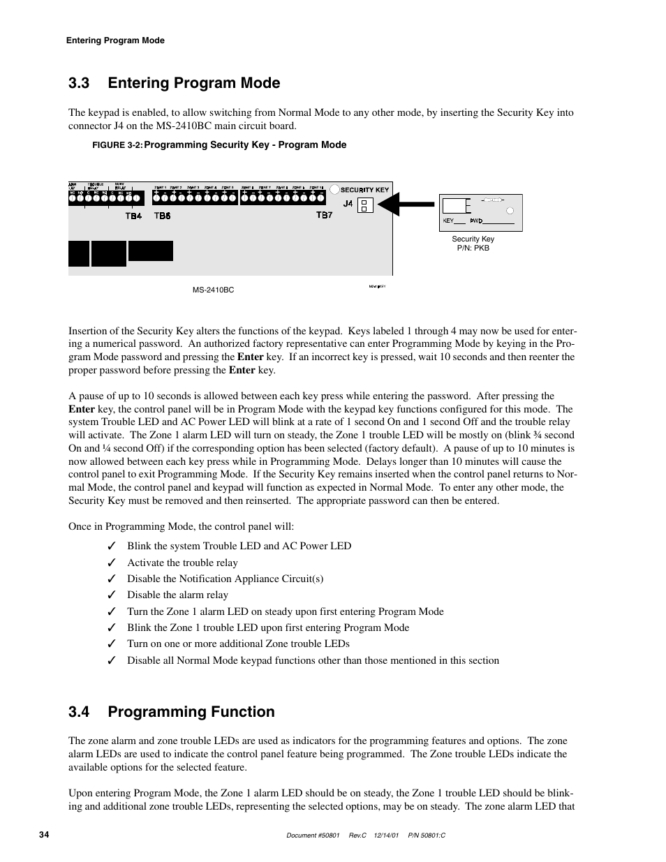 3 entering program mode, 4 programming function | Fire-Lite MS-2410BC Conventional Control Panel User Manual | Page 34 / 64