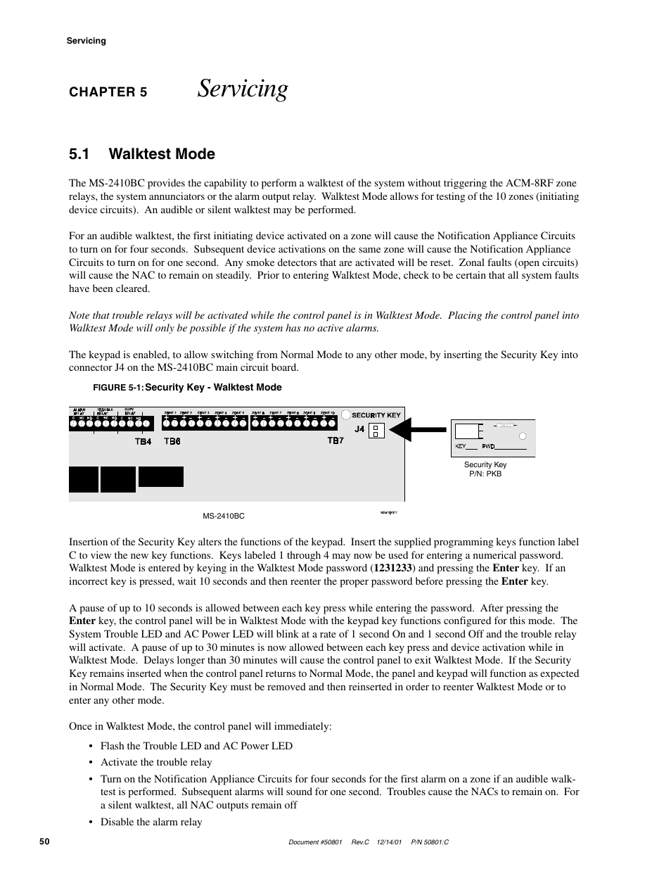 Servicing, 1 walktest mode | Fire-Lite MS-2410BC Conventional Control Panel User Manual | Page 50 / 64