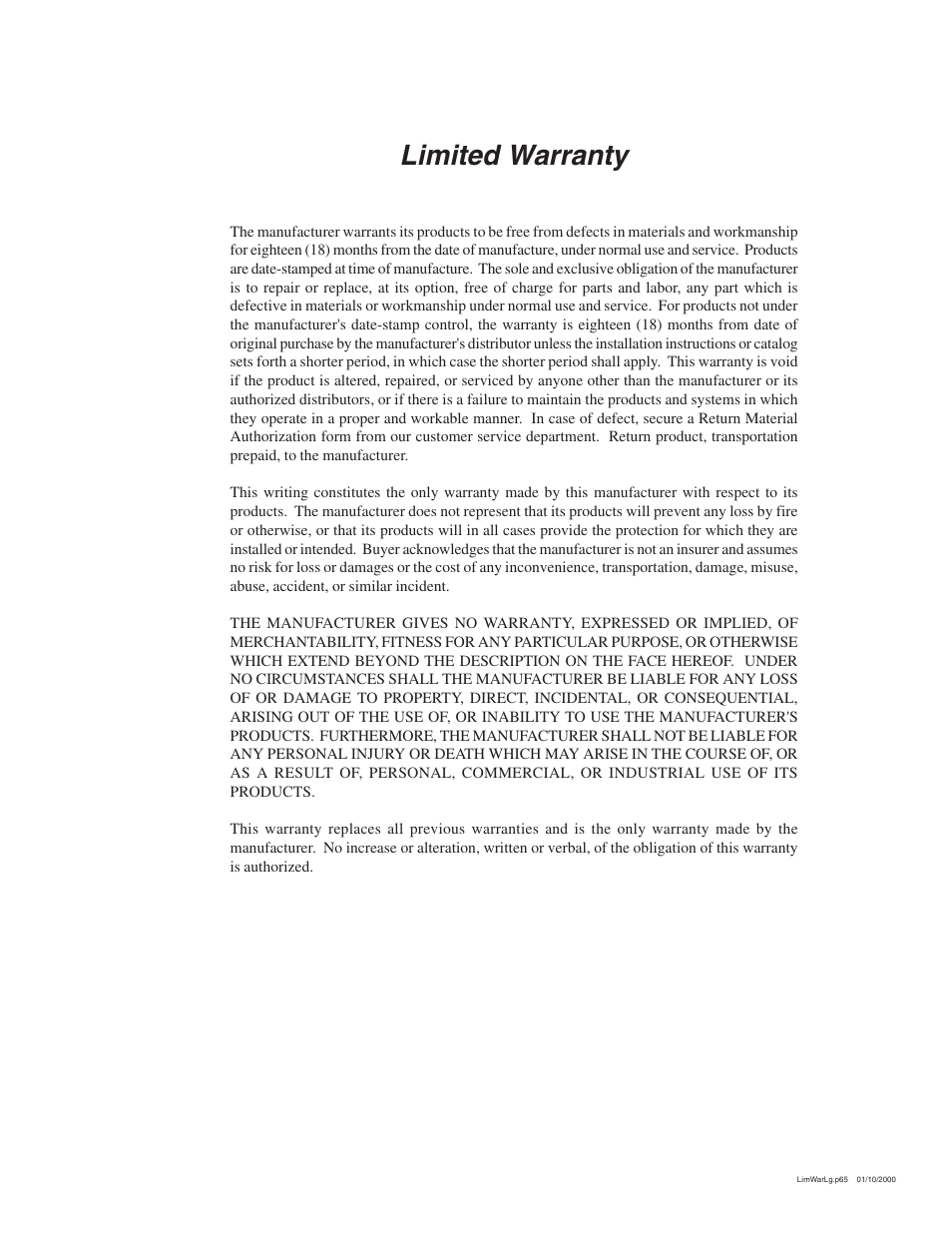 Limited warranty | Fire-Lite MS-2410BC Conventional Control Panel User Manual | Page 63 / 64