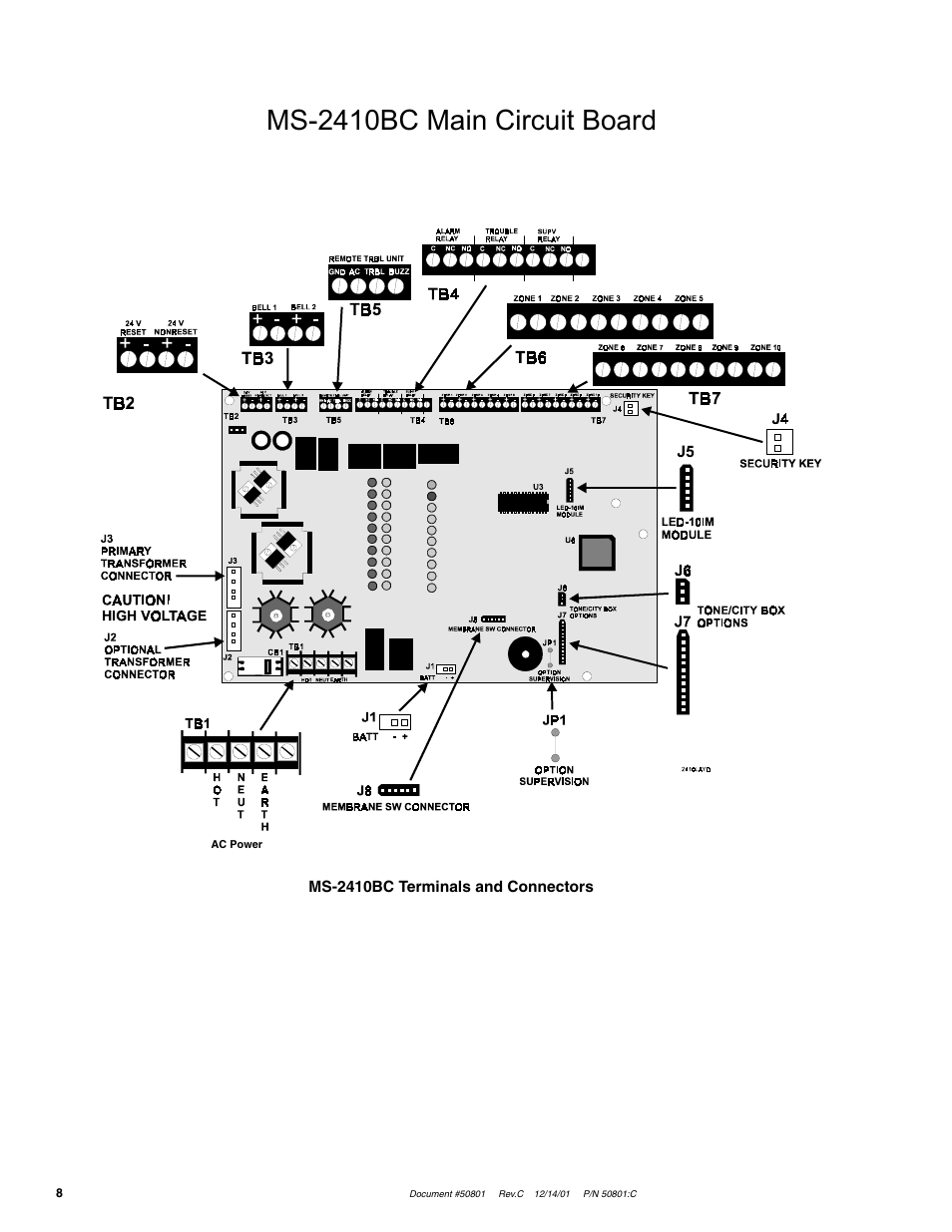 Ms-2410bc main circuit board | Fire-Lite MS-2410BC Conventional Control Panel User Manual | Page 8 / 64