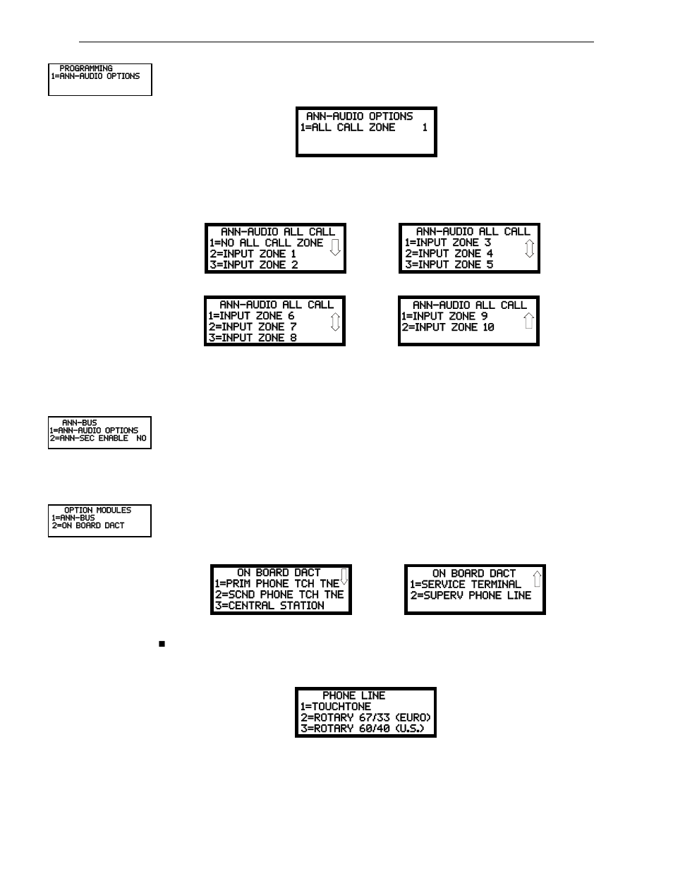 Ann-audio options screen, Ann-sec enable, Onboard dact | Fire-Lite MS-10UD Series FACP User Manual | Page 79 / 144