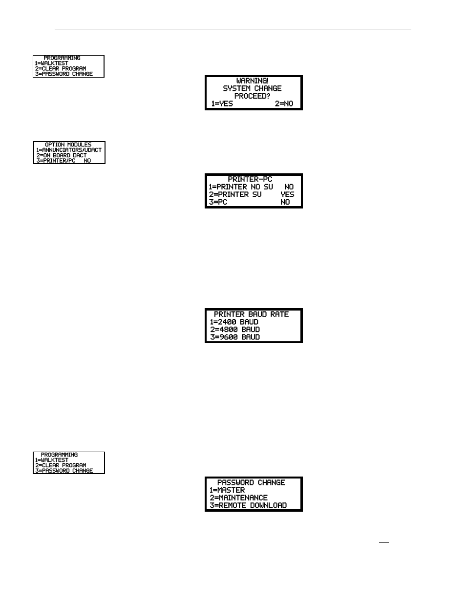 8 clear program, Printer/pc, 9 password change | Clear program, Password change | Fire-Lite MS-10UD Series FACP User Manual | Page 92 / 144