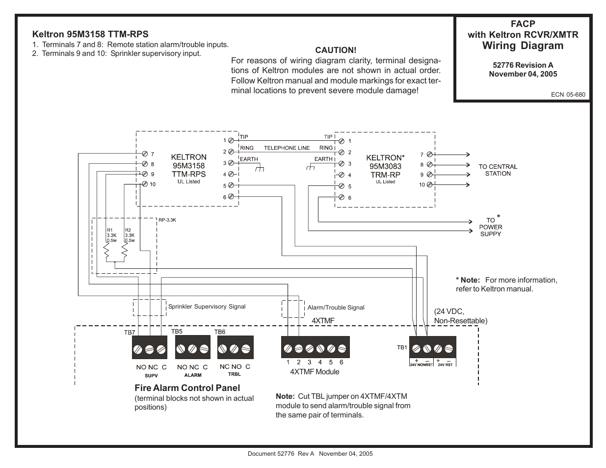 Fire-Lite MS-9200UDLS Keltron RCVR/XMTR Wiring Diagram User Manual | 1 page