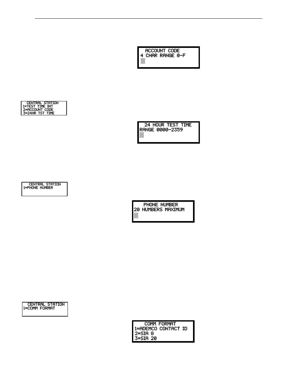 Account code, 24 hour test time, Phone number | Communication format | Fire-Lite MS-9200UDLSC Addressable Fire Alarm Control Panel User Manual | Page 121 / 200