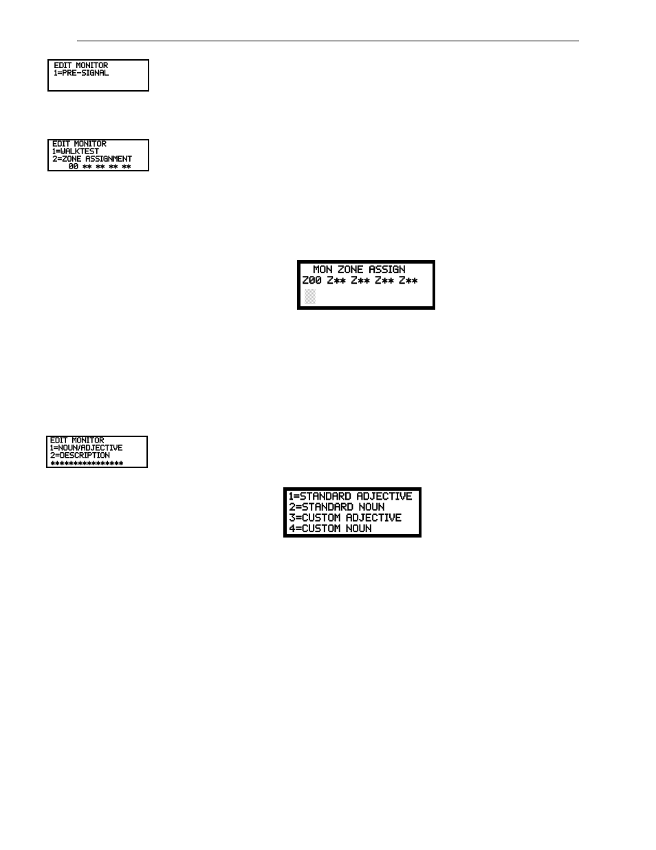 Pre-signal, Walktest, Zone assignment | Noun/adjective, Pre-signal walktest zone assignment noun/adjective | Fire-Lite MS-9200UDLSC Addressable Fire Alarm Control Panel User Manual | Page 79 / 200