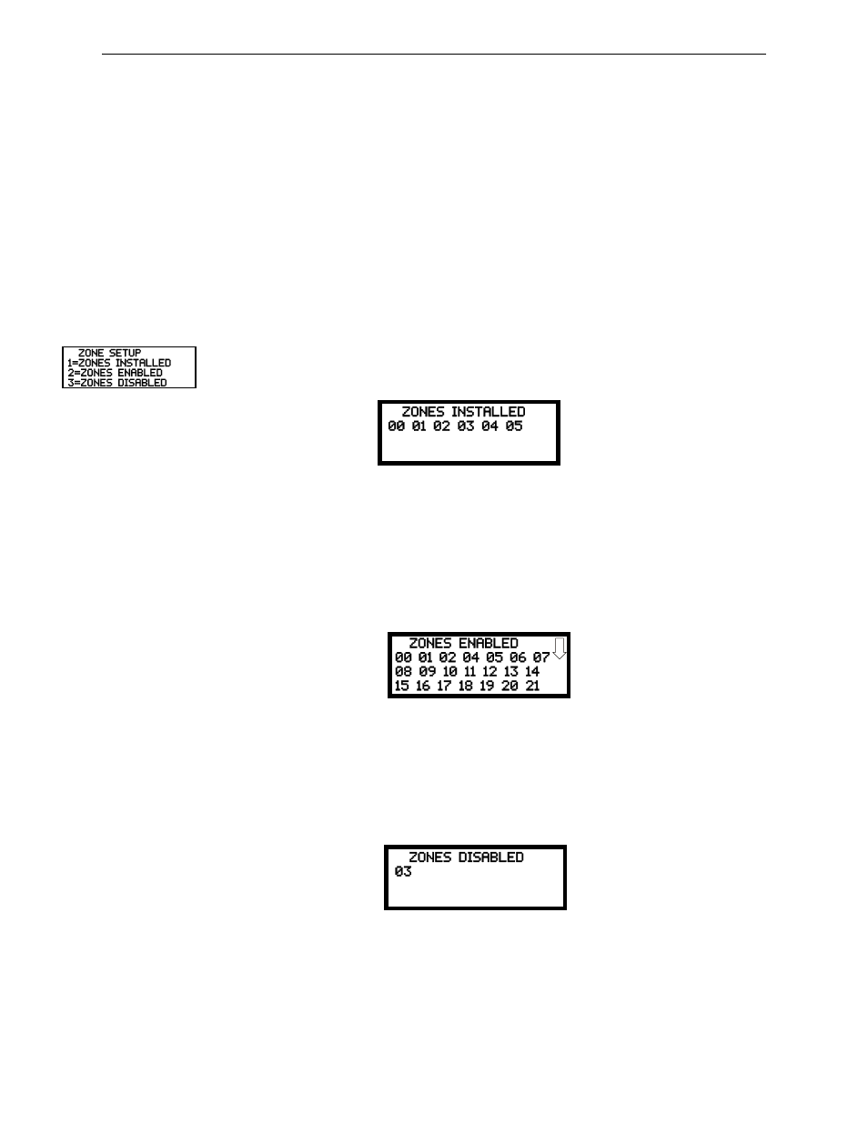 Zones installed, Zones enabled, Zones disabled | Zones installed zones enabled zones disabled | Fire-Lite MS-9200UDLSC Addressable Fire Alarm Control Panel User Manual | Page 88 / 200