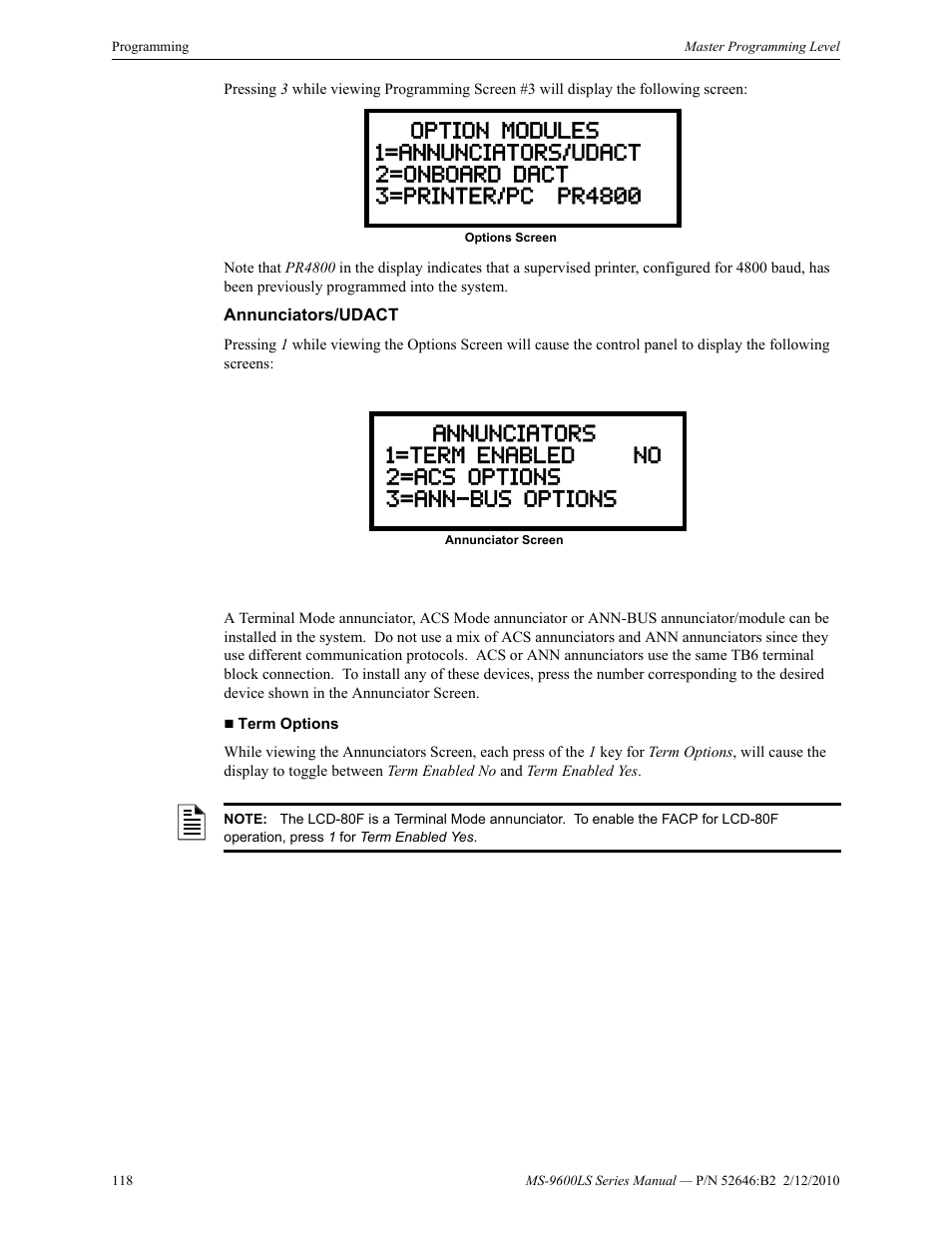 Annunciators/udact | Fire-Lite MS-9600LSC Addressable Fire Alarm Control Panel User Manual | Page 118 / 208