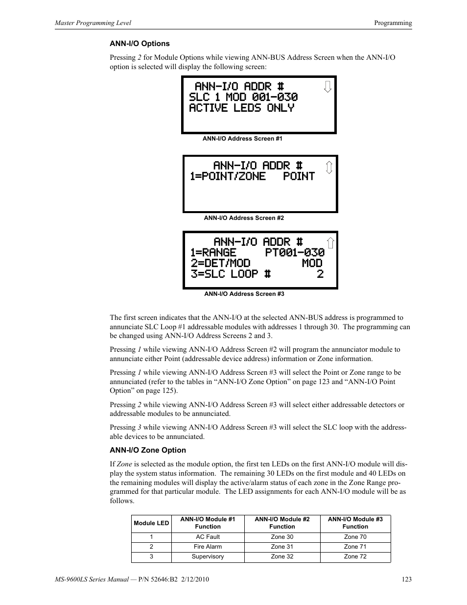 Ann-i/o addr # 1=point/zone point | Fire-Lite MS-9600LSC Addressable Fire Alarm Control Panel User Manual | Page 123 / 208