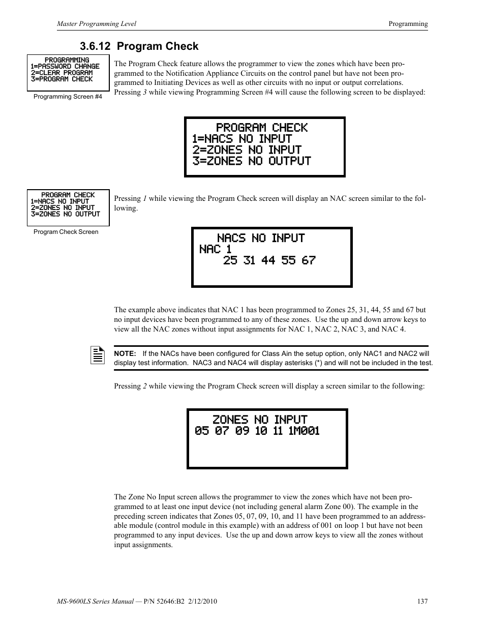 12 program check, Program check | Fire-Lite MS-9600LSC Addressable Fire Alarm Control Panel User Manual | Page 137 / 208