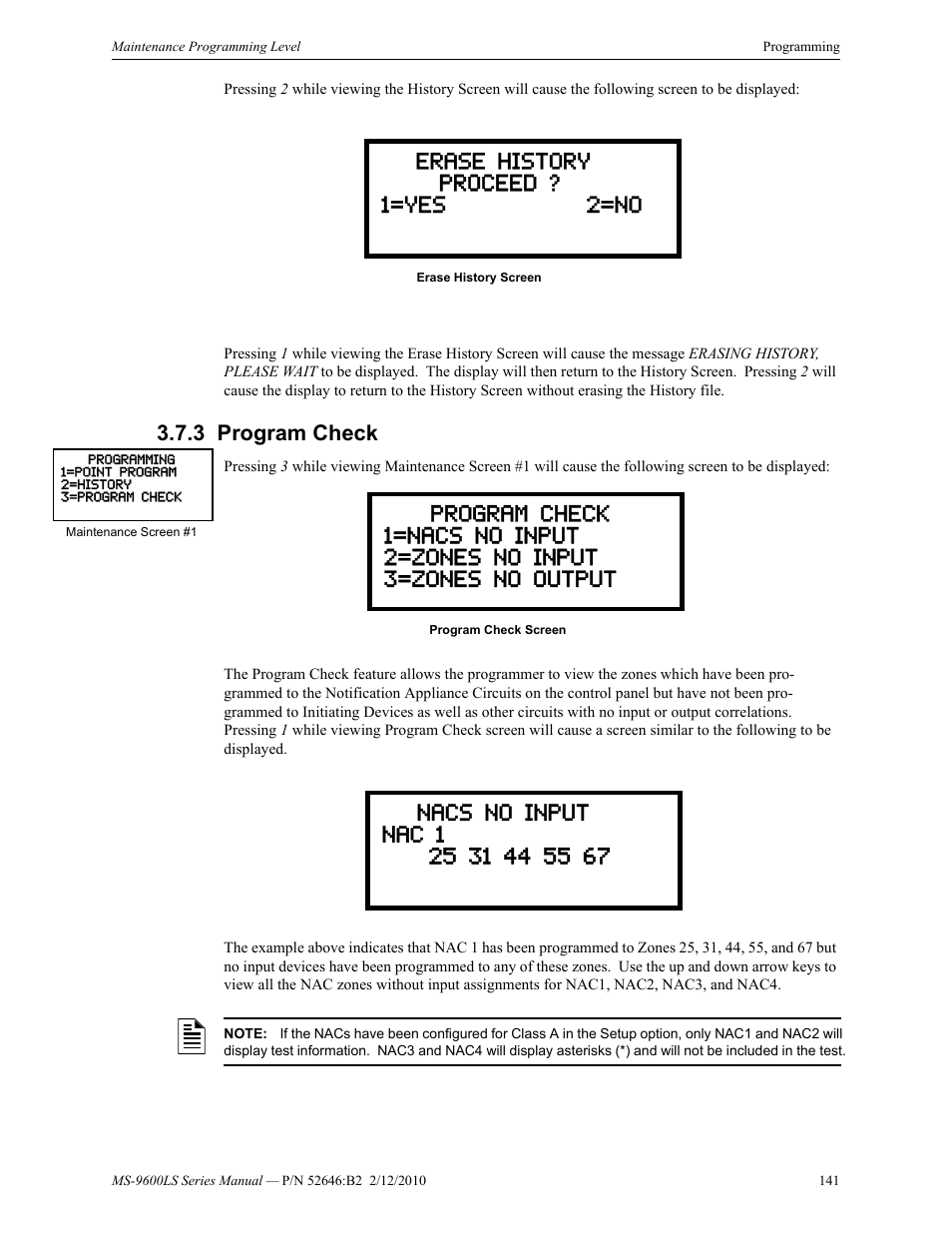 3 program check, Program check | Fire-Lite MS-9600LSC Addressable Fire Alarm Control Panel User Manual | Page 141 / 208