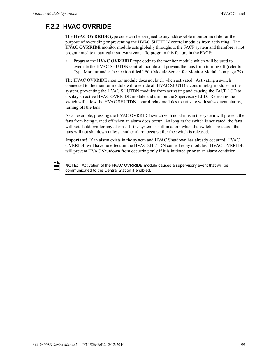 F.2.2 hvac ovrride, F.2.2: hvac ovrride | Fire-Lite MS-9600LSC Addressable Fire Alarm Control Panel User Manual | Page 199 / 208