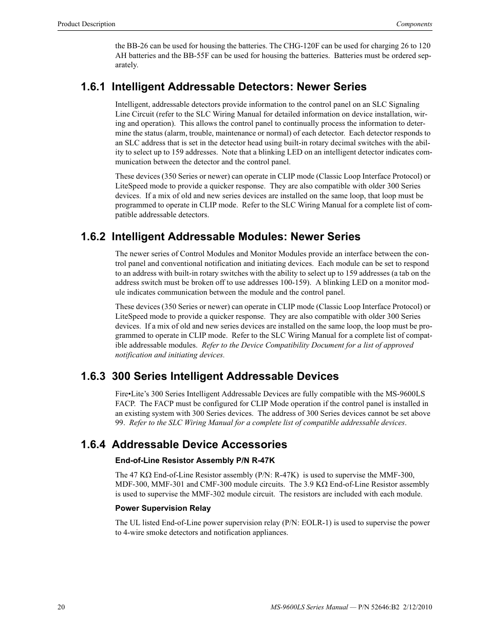 1 intelligent addressable detectors: newer series, 2 intelligent addressable modules: newer series, 3 300 series intelligent addressable devices | 4 addressable device accessories | Fire-Lite MS-9600LSC Addressable Fire Alarm Control Panel User Manual | Page 20 / 208