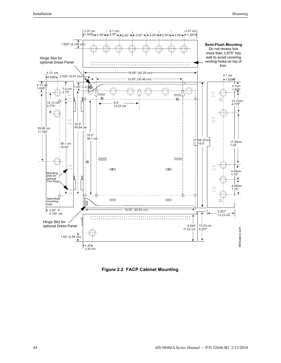 Figure 2.2 facp cabinet mounting | Fire-Lite MS-9600LSC Addressable Fire Alarm Control Panel User Manual | Page 44 / 208