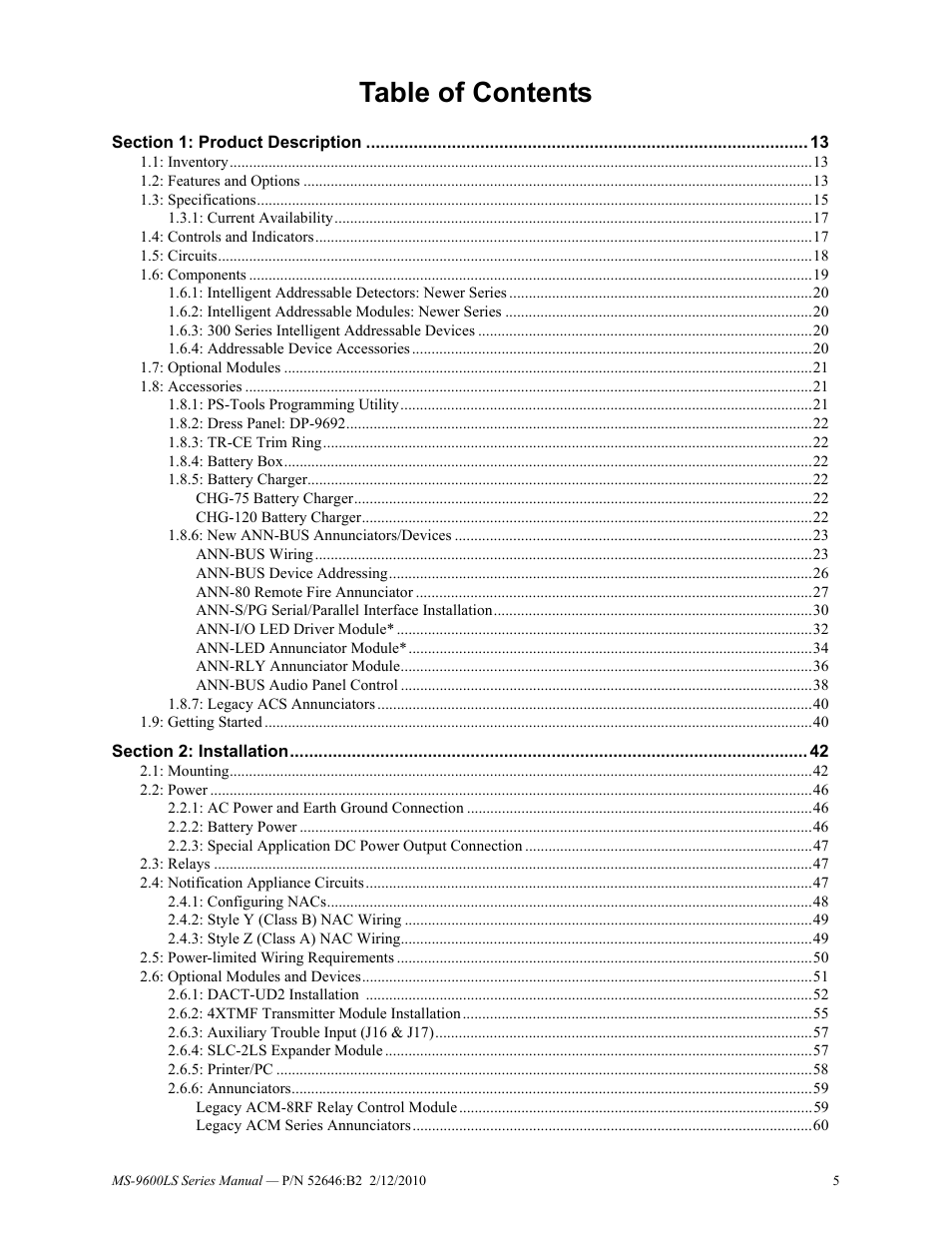 Fire-Lite MS-9600LSC Addressable Fire Alarm Control Panel User Manual | Page 5 / 208