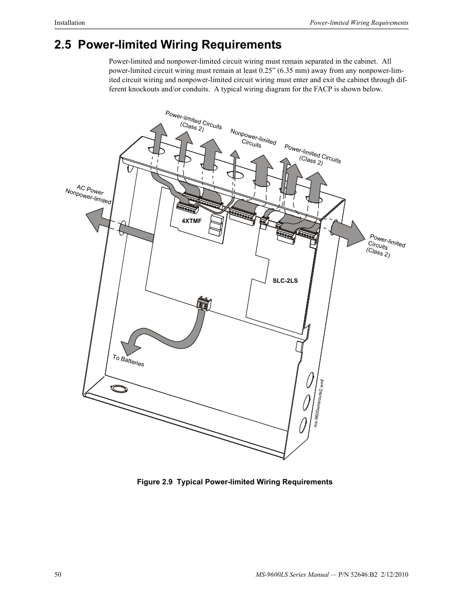 5 power-limited wiring requirements, Power-limited wiring requirements | Fire-Lite MS-9600LSC Addressable Fire Alarm Control Panel User Manual | Page 50 / 208