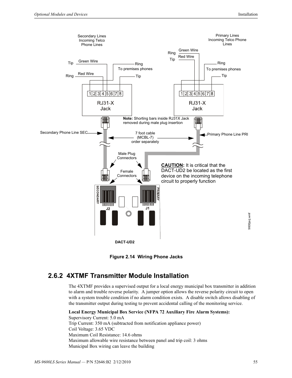 2 4xtmf transmitter module installation, 4xtmf transmitter module installation | Fire-Lite MS-9600LSC Addressable Fire Alarm Control Panel User Manual | Page 55 / 208