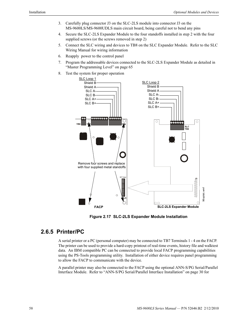 5 printer/pc, Printer/pc | Fire-Lite MS-9600LSC Addressable Fire Alarm Control Panel User Manual | Page 58 / 208