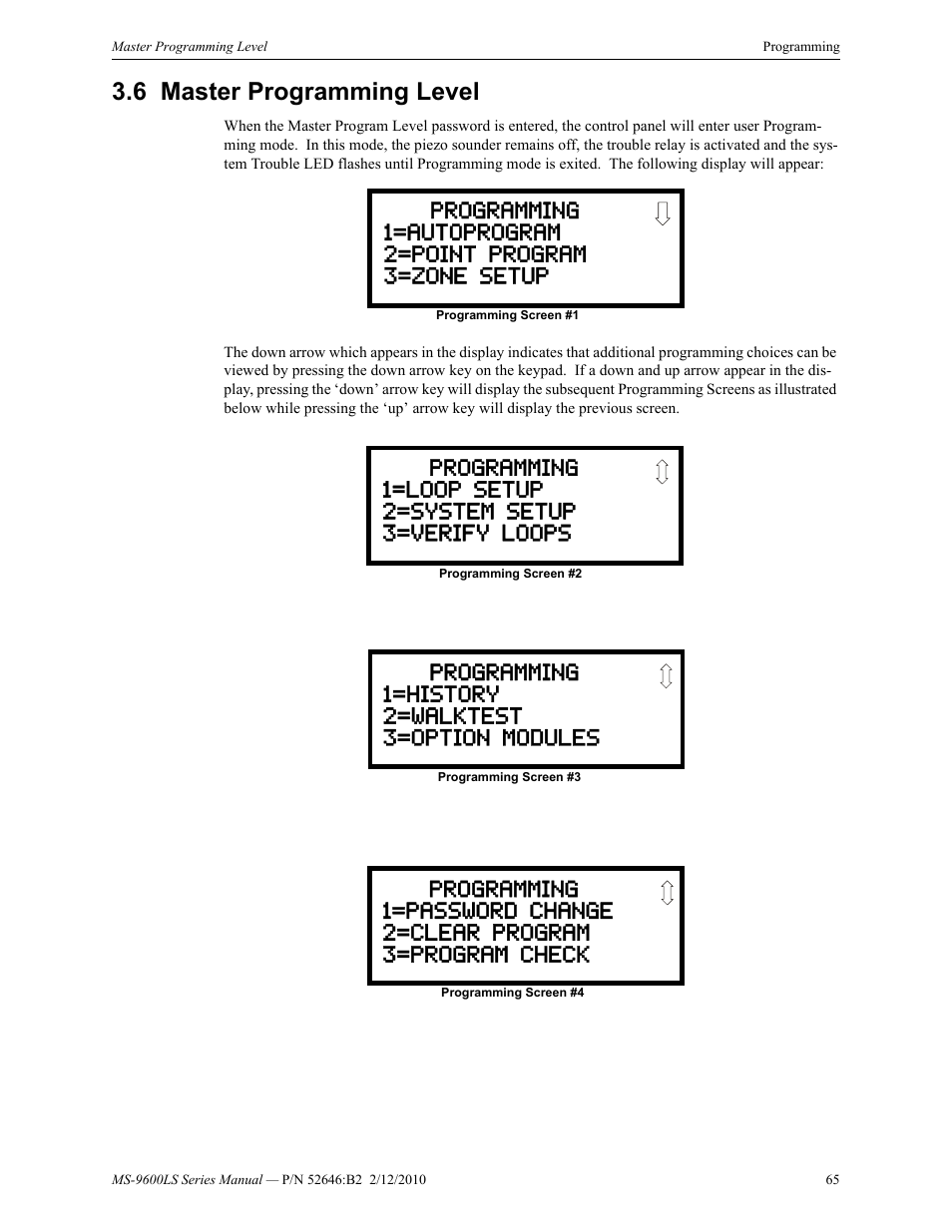 6 master programming level, Master programming level | Fire-Lite MS-9600LSC Addressable Fire Alarm Control Panel User Manual | Page 65 / 208