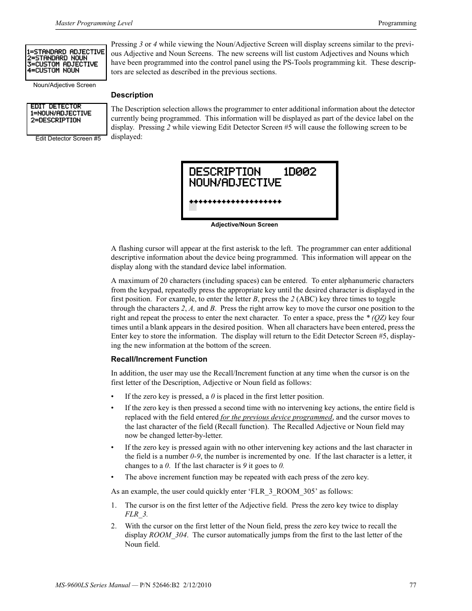 Description 1d002 noun/adjective | Fire-Lite MS-9600LSC Addressable Fire Alarm Control Panel User Manual | Page 77 / 208