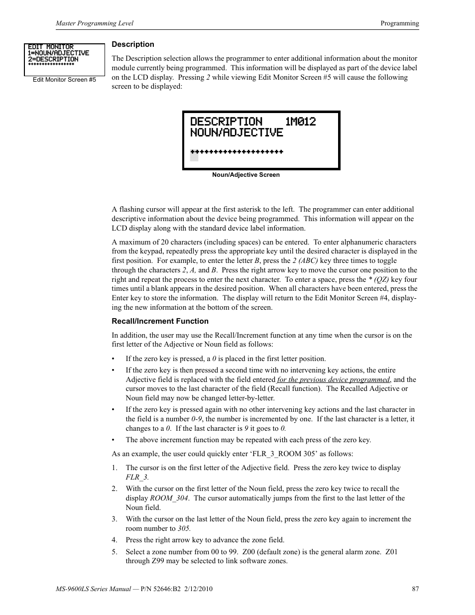 Description 1m012 noun/adjective | Fire-Lite MS-9600LSC Addressable Fire Alarm Control Panel User Manual | Page 87 / 208