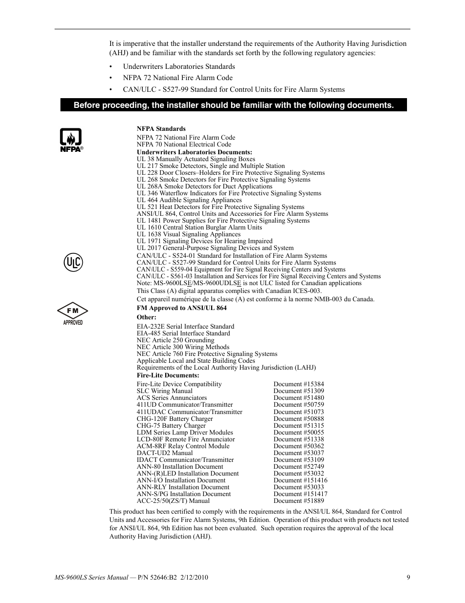 Fire-Lite MS-9600LSC Addressable Fire Alarm Control Panel User Manual | Page 9 / 208