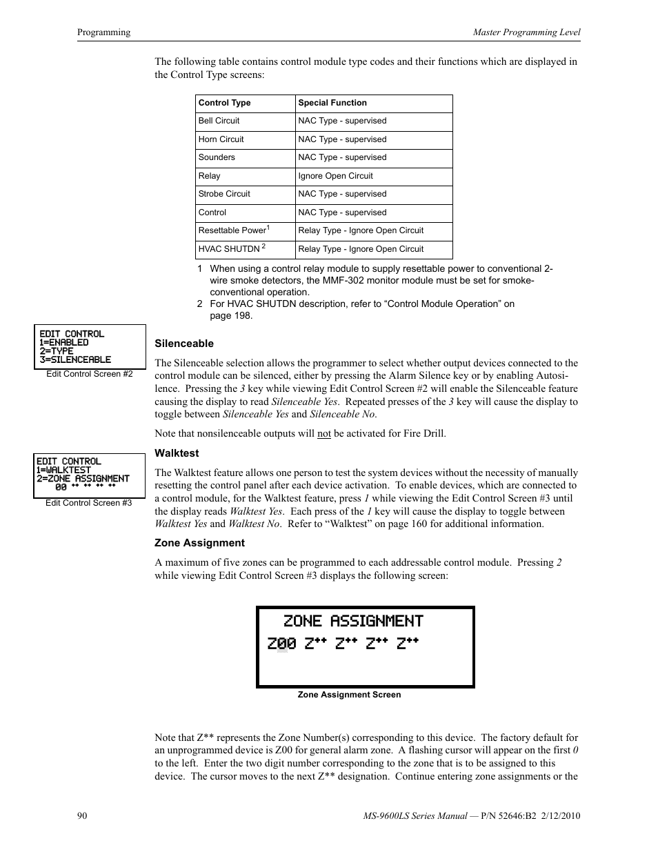 Zone assignment z00 z** z** z** z | Fire-Lite MS-9600LSC Addressable Fire Alarm Control Panel User Manual | Page 90 / 208