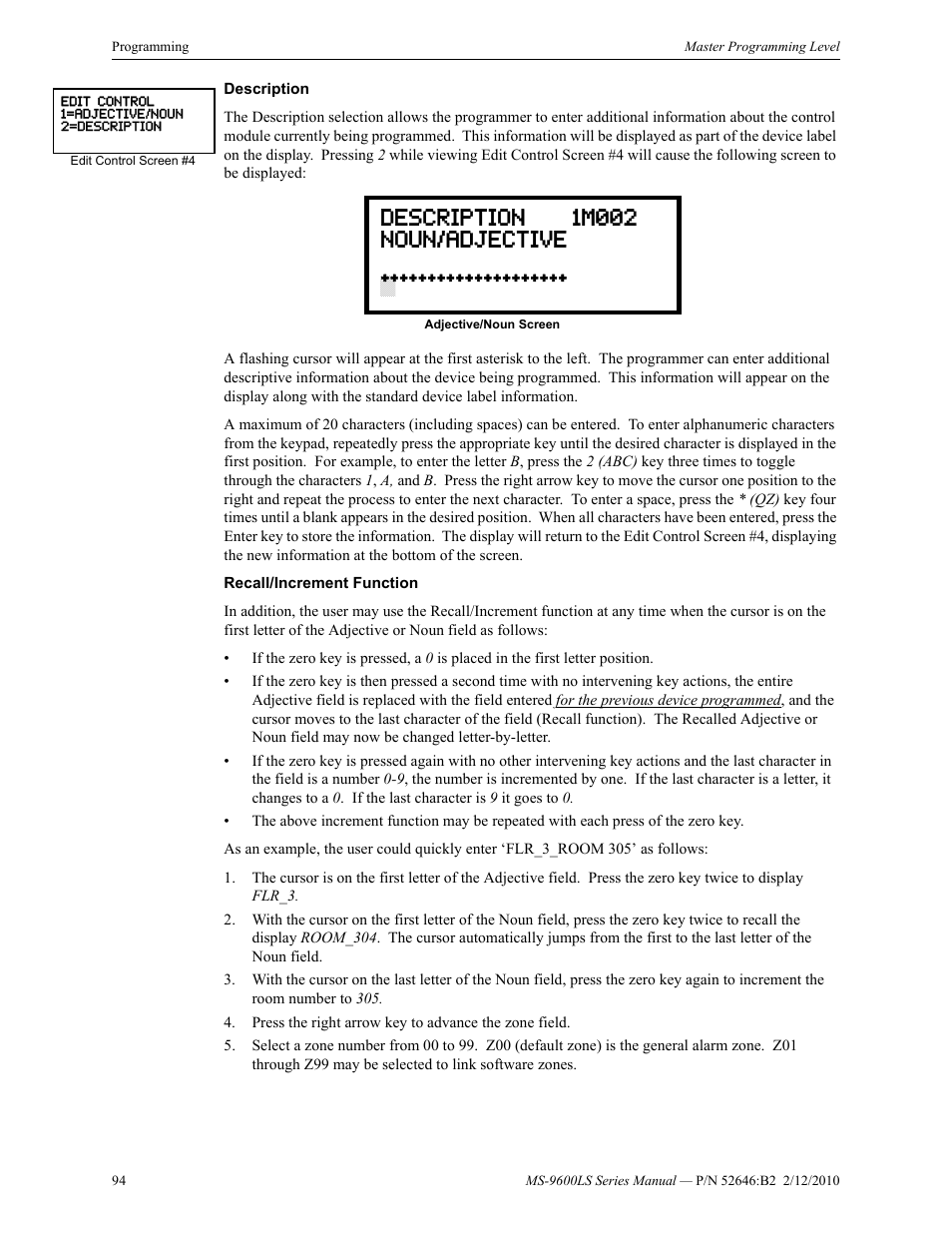 Description 1m002 noun/adjective | Fire-Lite MS-9600LSC Addressable Fire Alarm Control Panel User Manual | Page 94 / 208