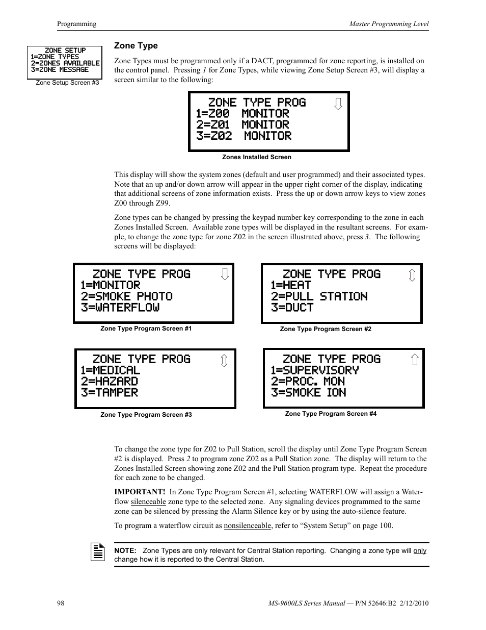 Zone type | Fire-Lite MS-9600LSC Addressable Fire Alarm Control Panel User Manual | Page 98 / 208