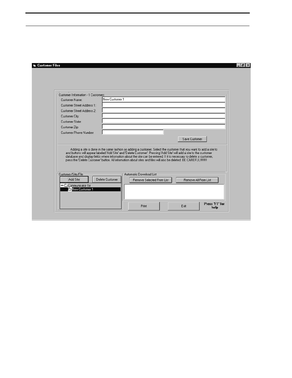 Figure 5-4: customer entry window | Fire-Lite P K-411UD Windows-Based Off-Line Programming Utility User Manual | Page 26 / 68