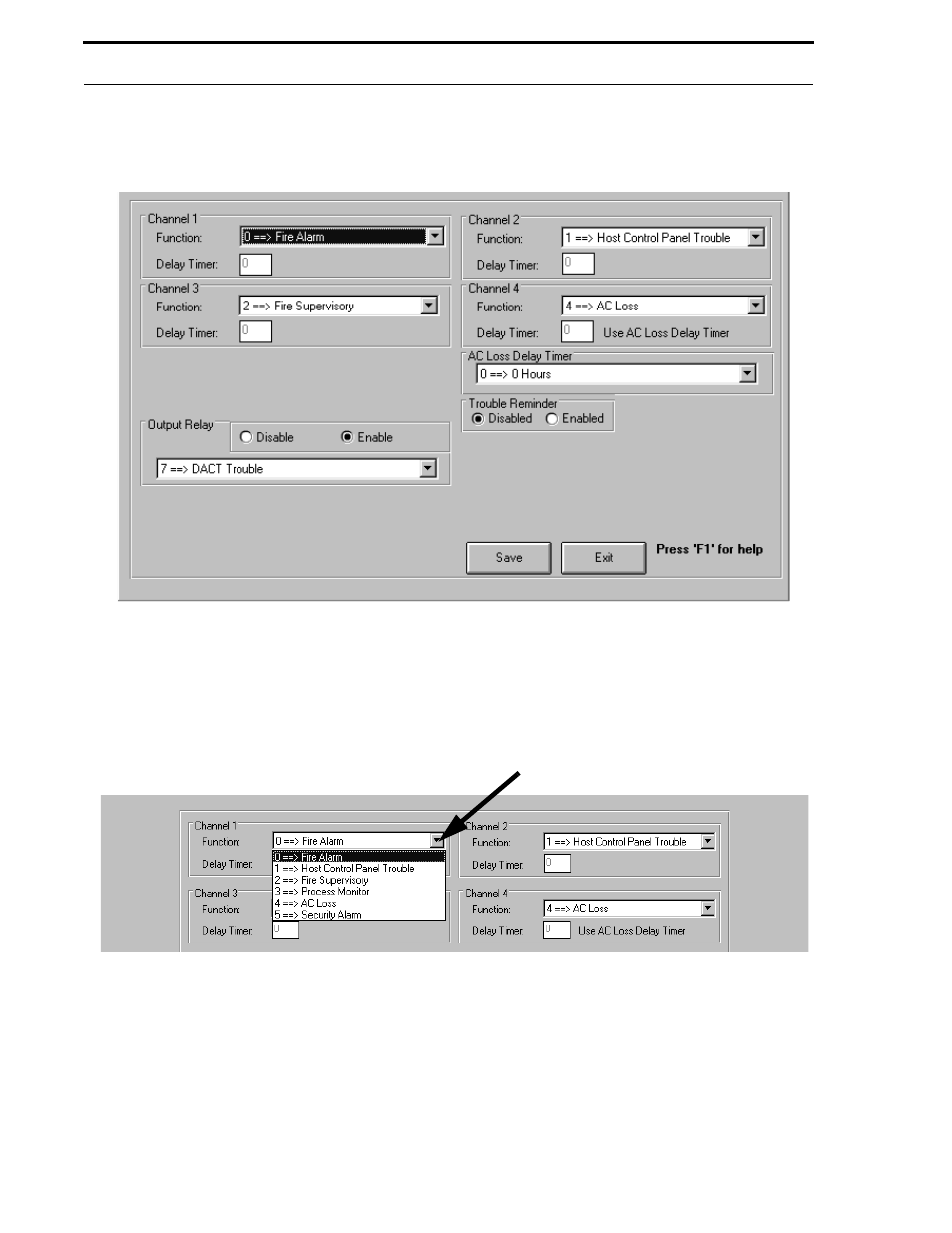 Figure 5-19: 411ud input/output window, Figure 5-20: 411ud input function selection | Fire-Lite P K-411UD Windows-Based Off-Line Programming Utility User Manual | Page 34 / 68