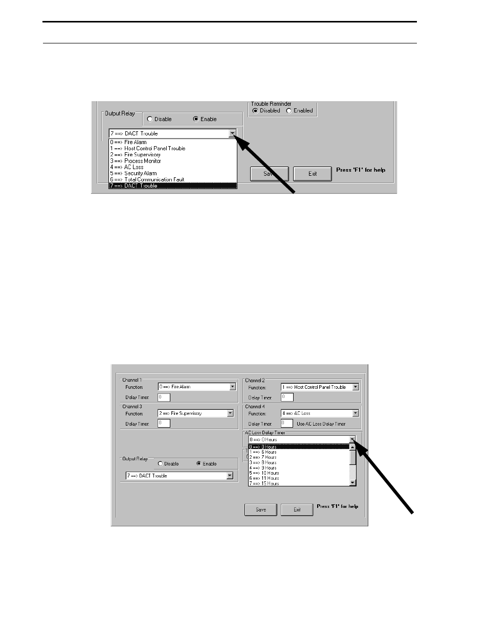 Figure 5-21: 411ud output relay programming, Figure 5-22: 411ud option programming | Fire-Lite P K-411UD Windows-Based Off-Line Programming Utility User Manual | Page 35 / 68