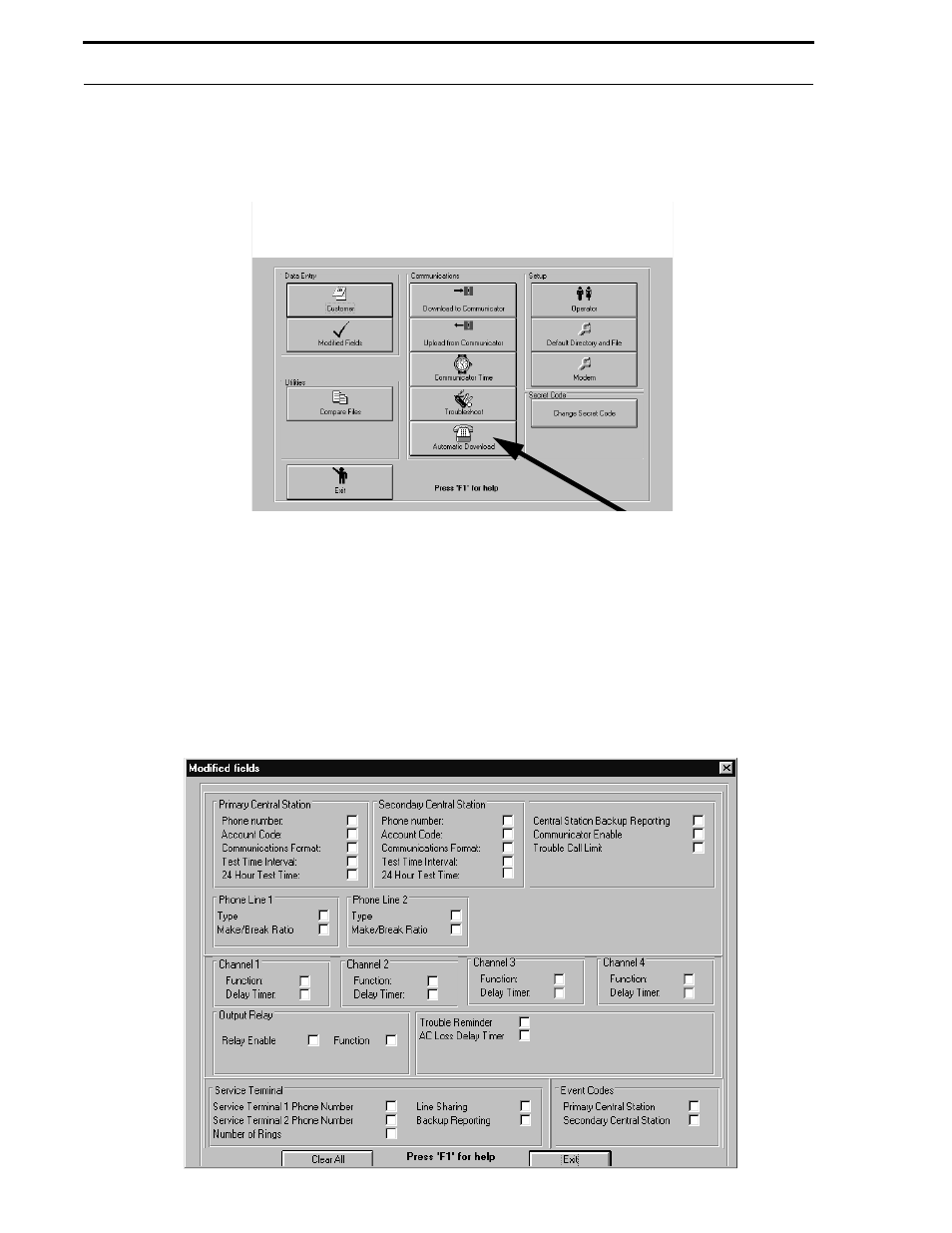 Figure 5-36: main menu - automatic download, 2 modified fields, Figure 5-37: 411ud modified fields | Fire-Lite P K-411UD Windows-Based Off-Line Programming Utility User Manual | Page 44 / 68